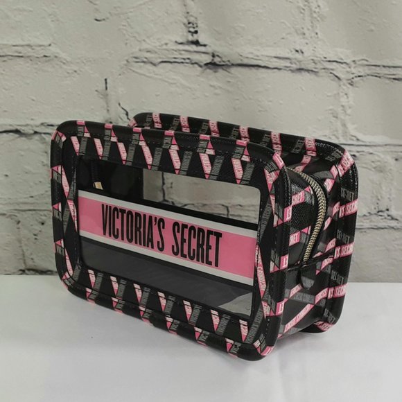 VICTORIA'S SECRET CLEAR-VIEW WINDOW RIBBON-LOGO CUBE COSMETIC CASE NEW w/TAGS - Picture 4 of 15